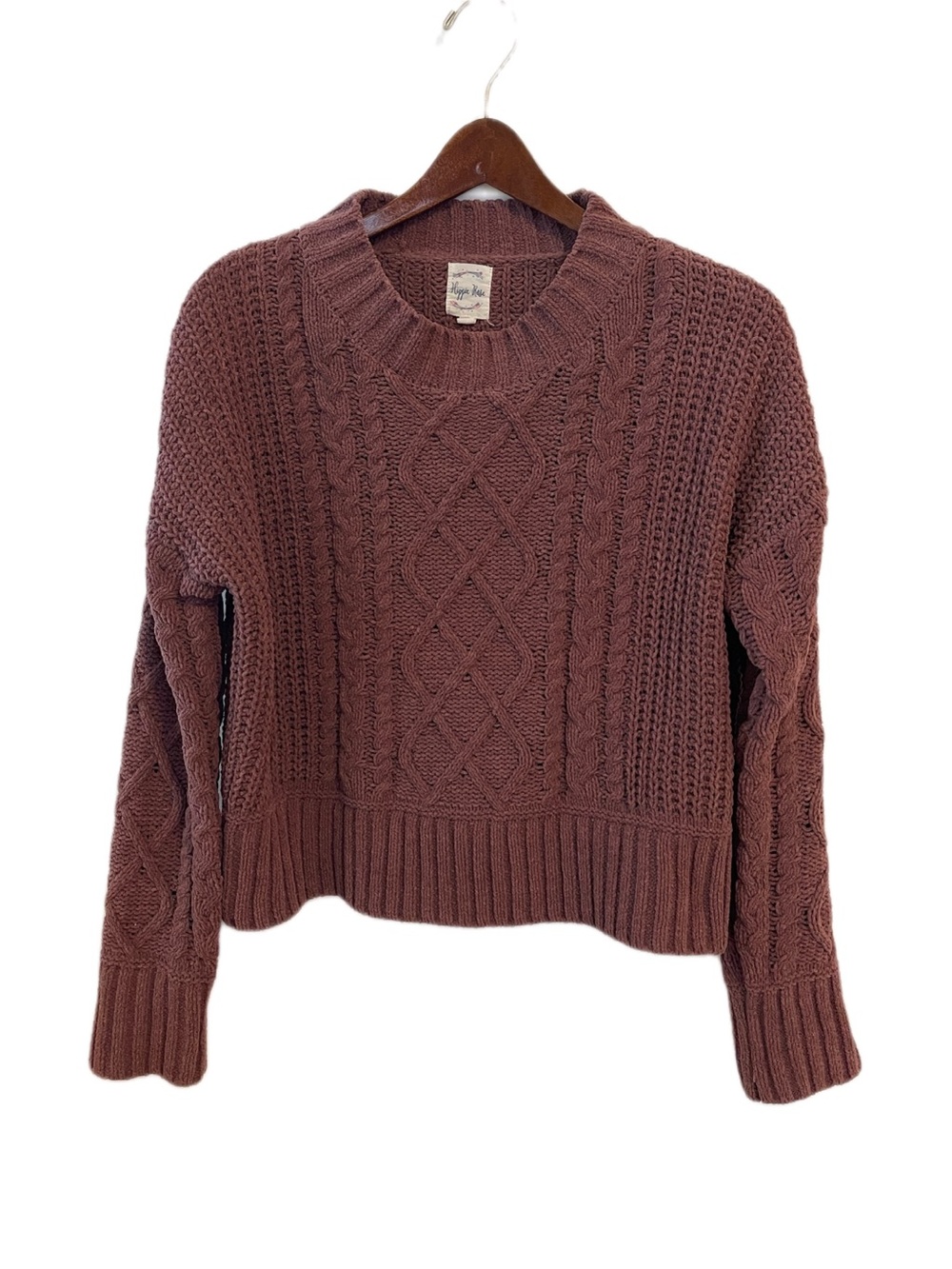 Cropped Sweater Cable Knit Mauve Medium Hippie Rose Cottagecore Fairy Grunge